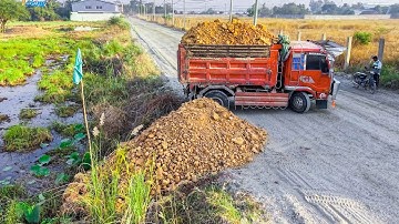 NICELY! Start Project Landfill by Excelent Skill Driver Dozer D20P pushing Rocksoil &5TTrucks unload