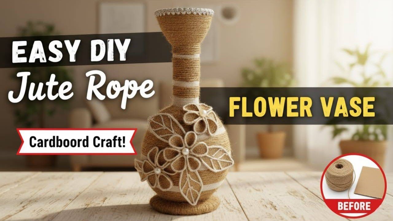 DIY Jute Rope Flower Vase: Turn Cardboard into Beautiful Home Decor! 🌸 