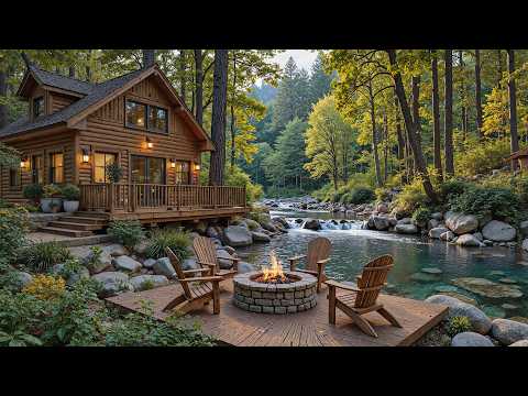 The Most Relaxing Morning Riverside Porch🌿Soothing Piano Music with Campfire & Bird Songs