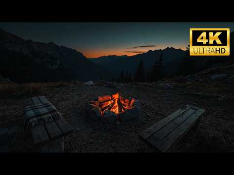 Cozy Mountain Campfire | 4 HOURS | Fire Crackling Sounds for Sleep, Study, Relaxing