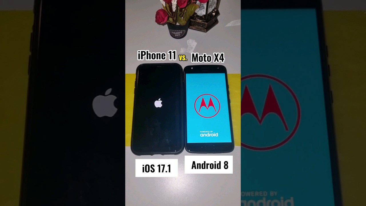 iPhone 11 vs. Motorola Moto X4 boot up! iOS 17.1 vs. Android 8 #boot #iphone11 #motox4 #ios17 #oreo