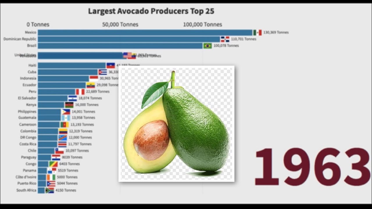 Largest avocado producing countries 19612018 YouTube