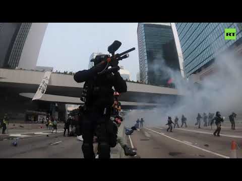 Clashes with riot police turn violent in Hong Kong