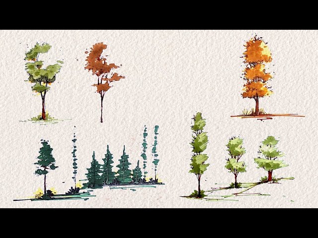 Vegetação – Representação  Trees drawing tutorial, Architecture sketch,  Landscape sketch