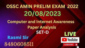 OSSC AMIN Computer and Internet  Official Answer key (20/08/2023)  SET-D By Vijay  Sir