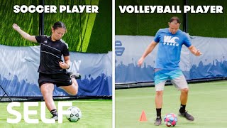 Beach Volleyball Players Try To Keep Up With Soccer Players | SELF