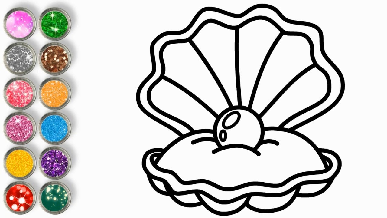 Drawing & Coloring Oyster with a Pearl 💖 Glitter Coloring Oyster 💖 Easy