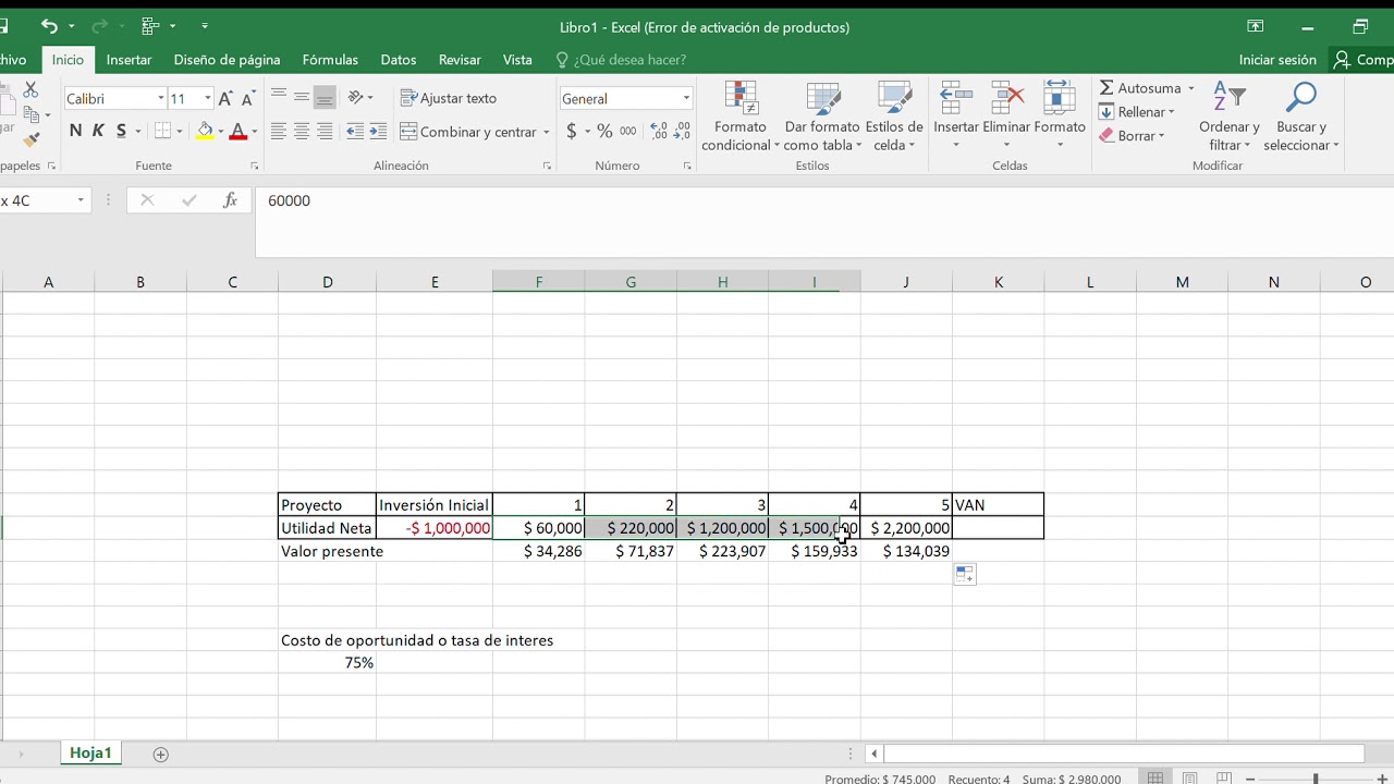 Determinar El VAN De Un Proyecto EXCEL YouTube