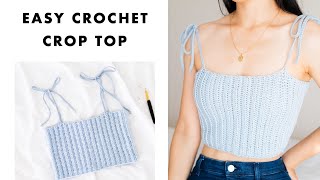 Easy Crochet Crop Top  How to crochet a Ribbed Singlet with Tie Straps!