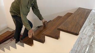Woodworking Techniques For Stairs You've Never Seen // Build & Install Wooden Steps For New Stairs