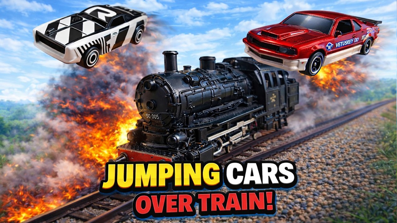 Cars Jump Over a Moving Train, Who Wins