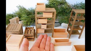 Miniature wooden boxes, mini crates, miniature wooden furniture- dollhouse accessories