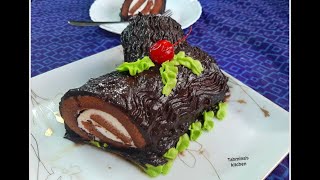 Easiest way of Christmas yule Log Cake|Chocolate swiss roll cake|Chocolate Roll cake|