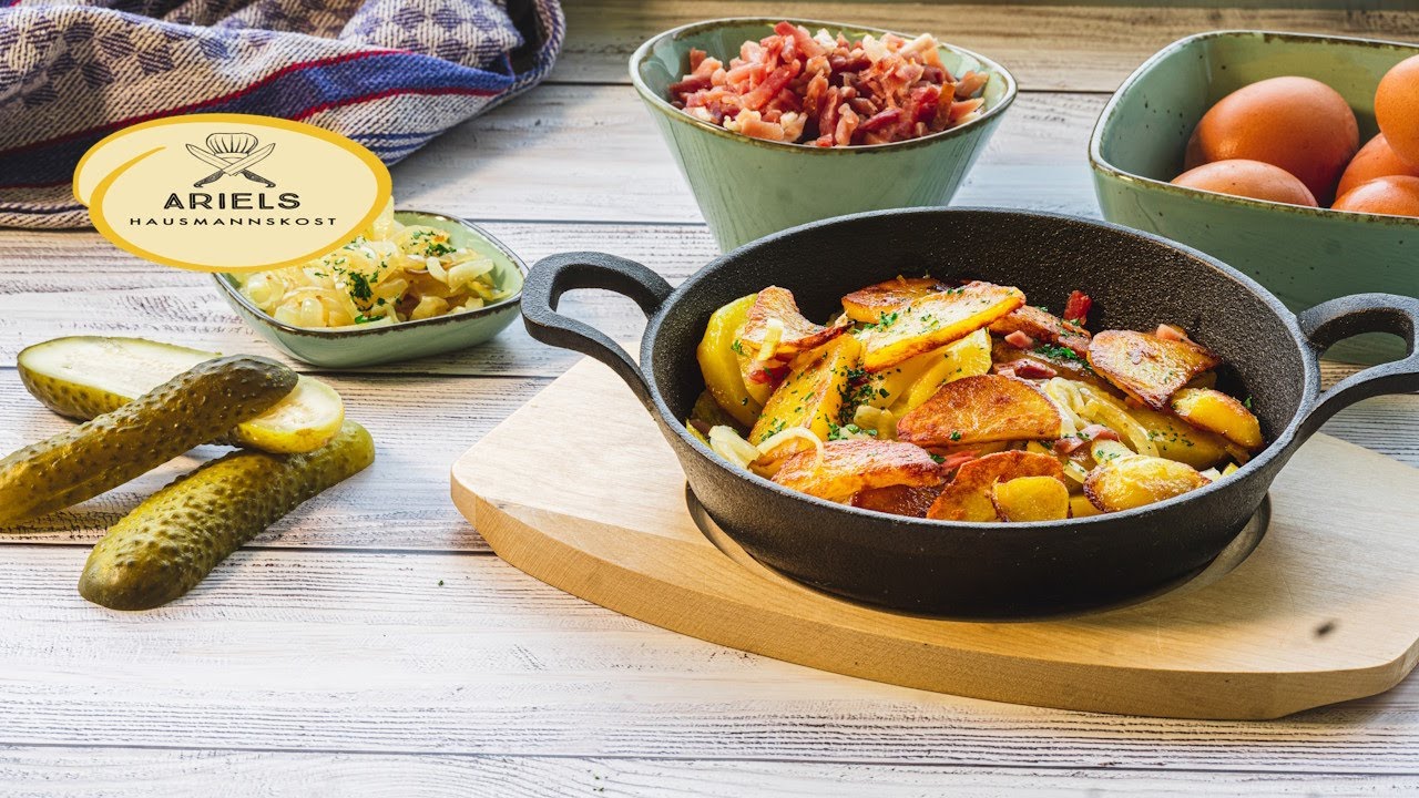 Bratkartoffeln wie bei Oma, richtig braten mit Speck und Zwiebeln, Hausmannskost,