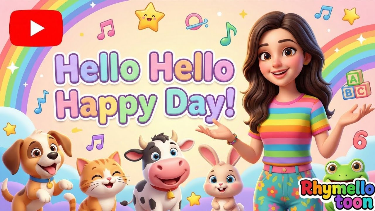 Hello Hello Happy Day! 🌈 Fun Nursery Rhyme for Kids | Learn Colors, Animals & Actions 