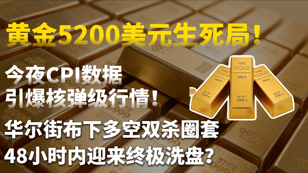 重磅预警！黄金5200美元生死局！今夜CPI数据引爆核弹级行情！华尔街布下多空双杀圈套，48小时内迎来终极洗盘？#黄金#白银