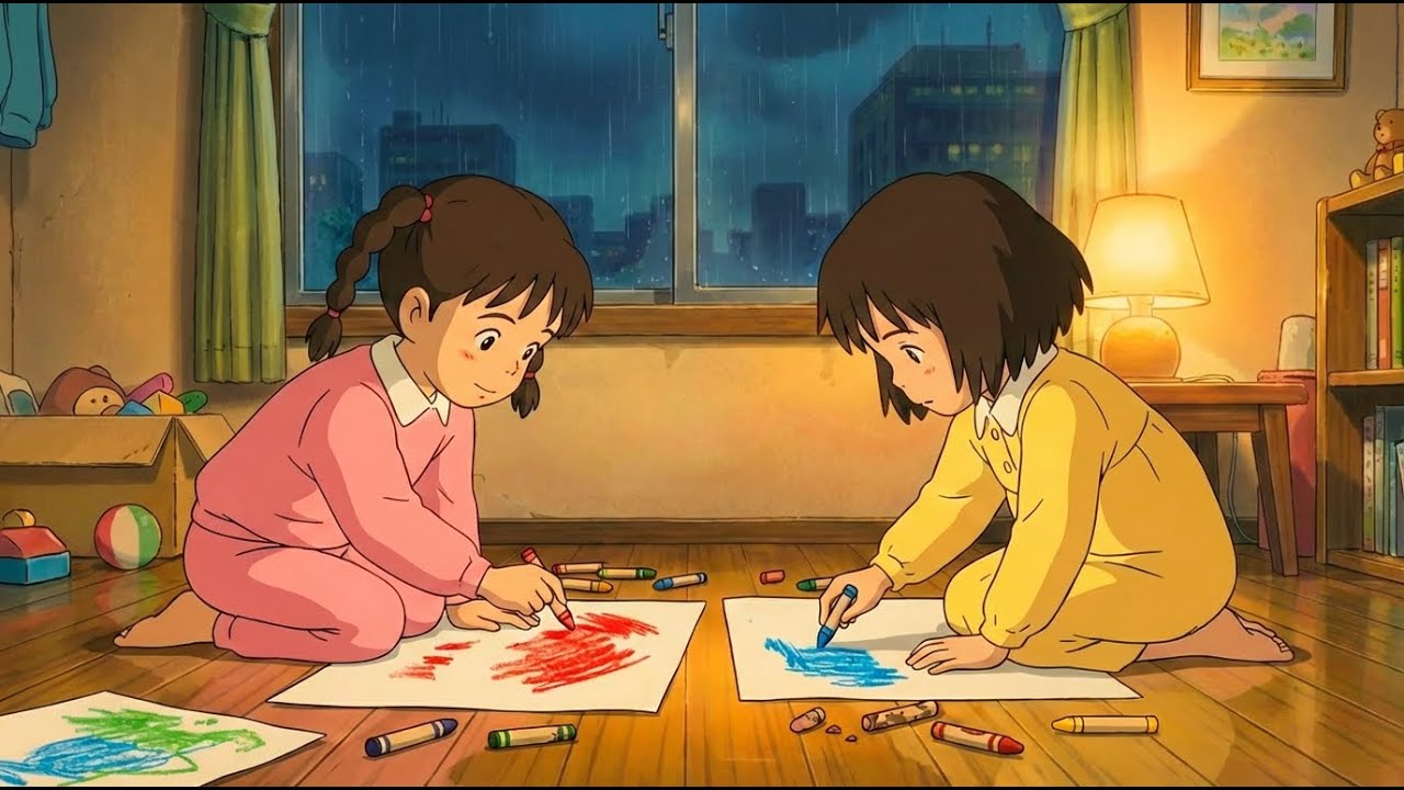 Rainy Night Ghibli Style ASMR 🌧️ | Cozy Family Moments  |  4K Deep Relaxing Sounds