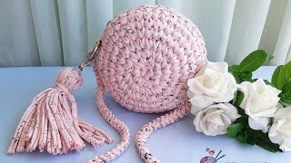 كروشيه شنطة دائرية  بخيط الكليم المصري _ how to make a round bag