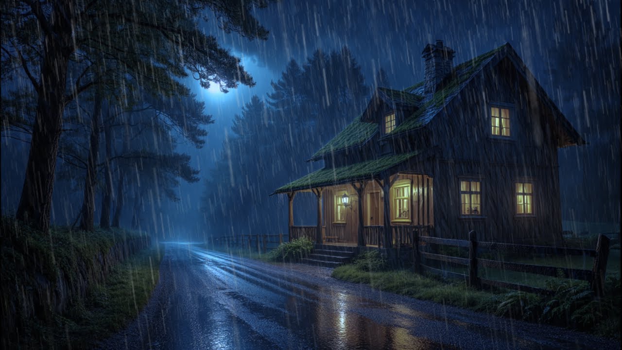 Cozy Cabin Rain Sounds for Deep Sleep – Heavy Rainstorm at Night in the ...