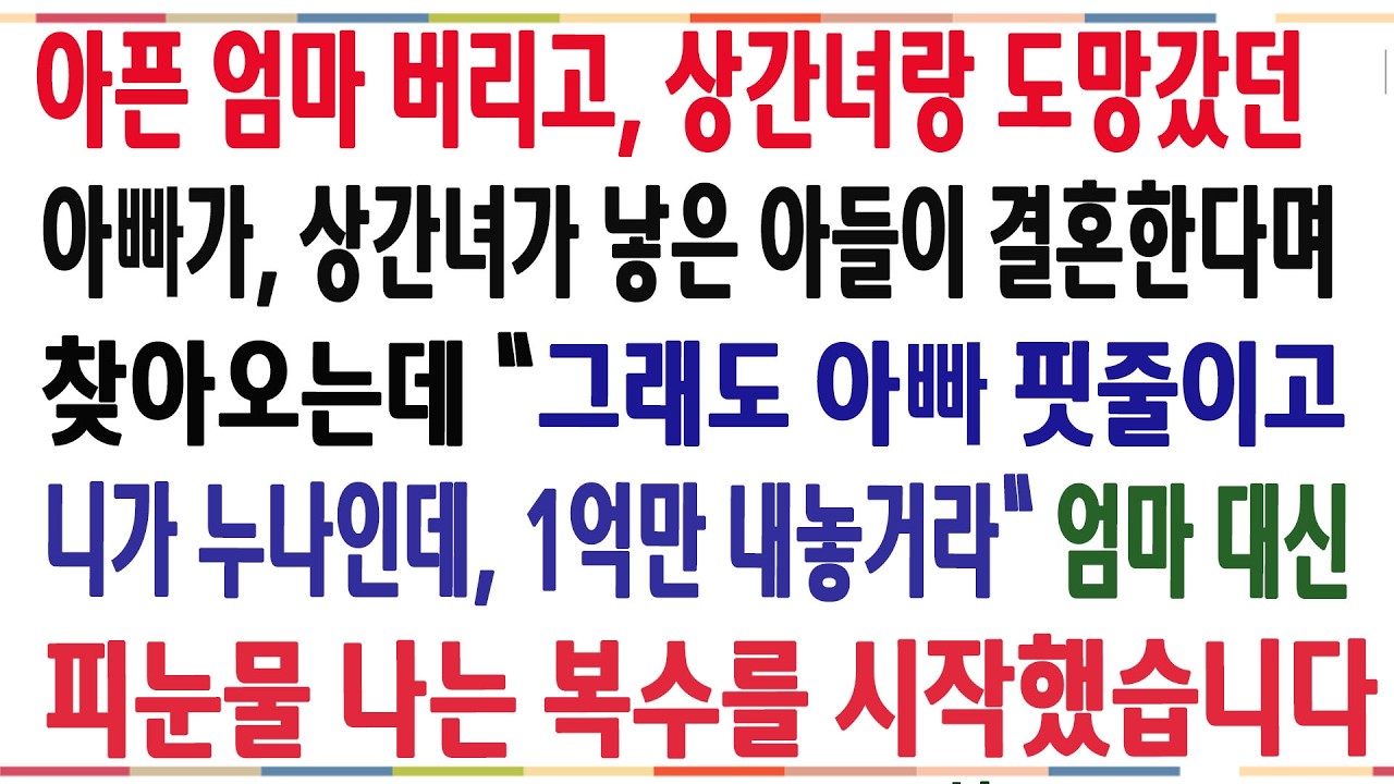 (반전신청사연)아픈 엄마 버리고 상간녀랑 도망갔던 아빠가, 상간녀가 낳은 아들이 결혼한다며 1억을 요구하는데! 한이맺힌 복수를시작했습니다[신청사연][사이다썰][사연라디오]