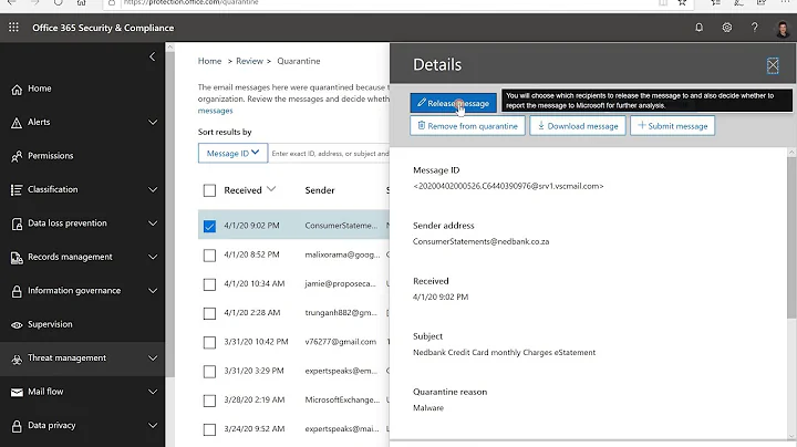 Microsoft 365 Email Quarantine Management