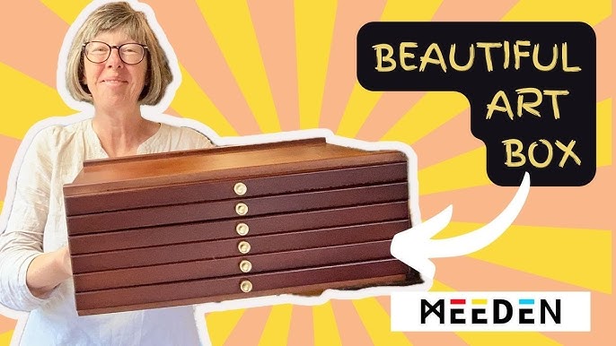 Creative Mark Pastel Storage Box, 4 Drawer Wood Box With Foam Lining Sturdy Stackable Pastels Artist Tools Pens Pencils Paintbrushes Makeup Brushes Nat
