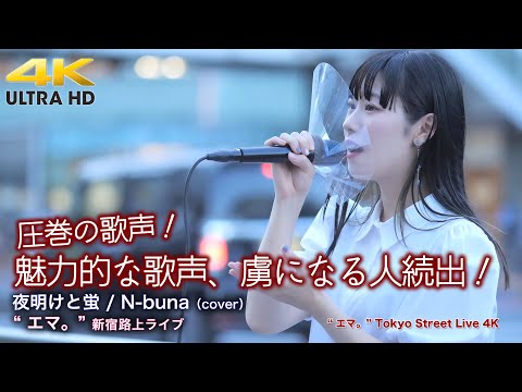 【 圧巻の歌声 】魅力的な歌声、虜になる人続出！　夜明けと蛍 / N-buna（cover）" エマ。" 新宿路上ライブ 4K映像