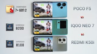 POCO F5 vs IQOO Neo 7 vs Redmi K50i Pubg Test ️ snapdragon fails against dimensity 