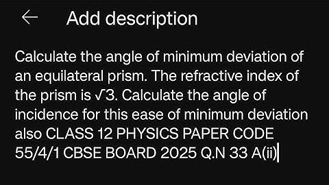 Calculate the angle of minimum deviation of an equilateral prism. The refractive index of the prism