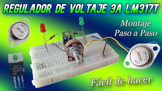 3A voltage regulator with LM317T and 2n3055 transistor.