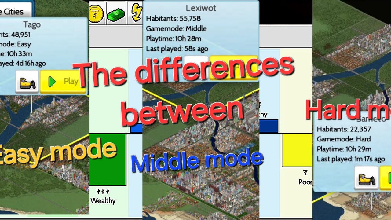 The differences between the easy mode the middle mode and the hard mode ...