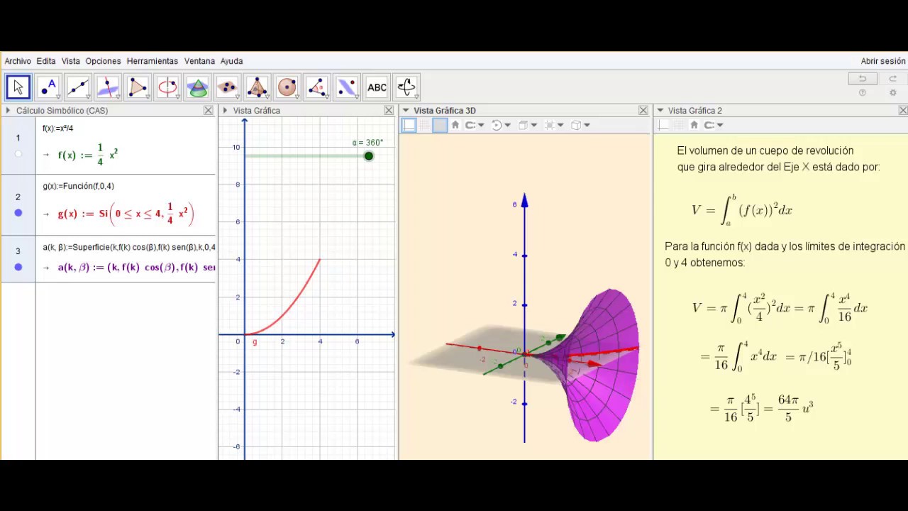 Volumen Sólido De Revolución Con Geogebra Ejemplo 1 Youtube