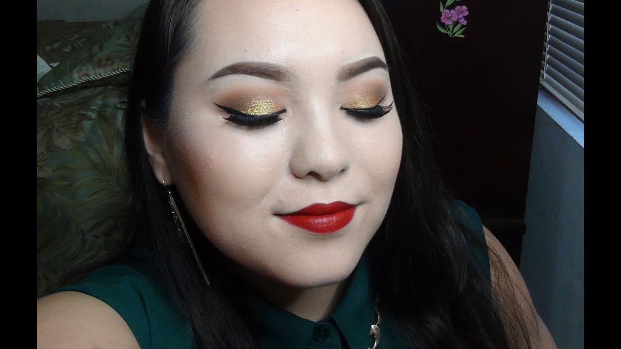 Christmas Gold Glitter Eyes and Red Lips YouTube