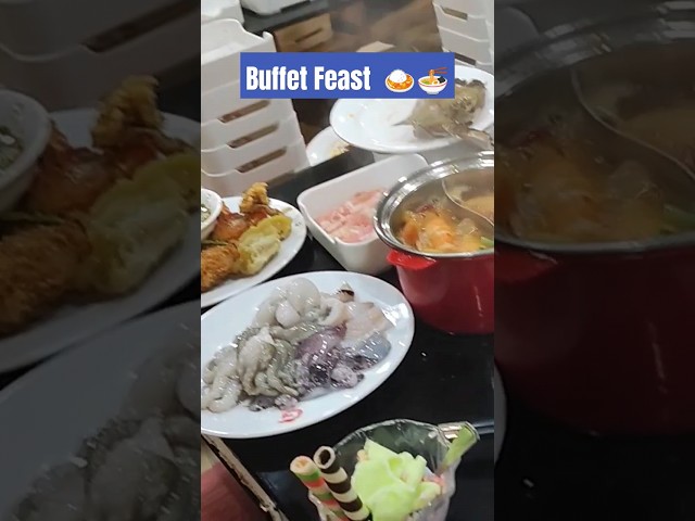 Buffet Hotpot shabu shabu with seafood + a bunch of appetizers #food #vlog #youtubeshorts #yummy class=