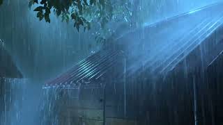 Overcome Insomnia with Heavy Rain - Thunder Sounds Echo Around the Tin Roof in Foggy Forest at Night