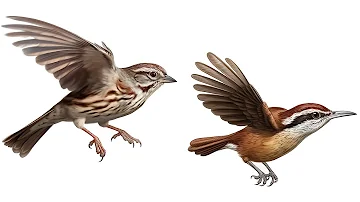 Song Sparrow vs. Carolina Wren at the Feeder!