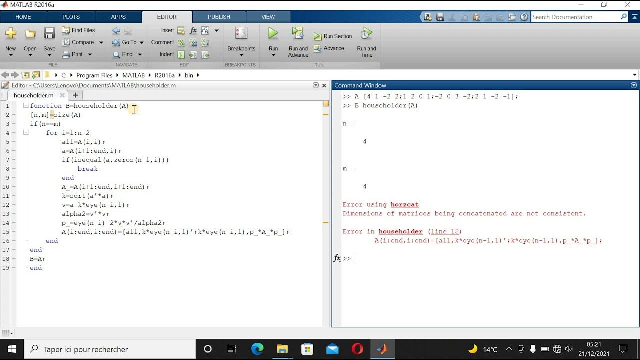 algorithme méthode de householder #MATLAB - YouTube
