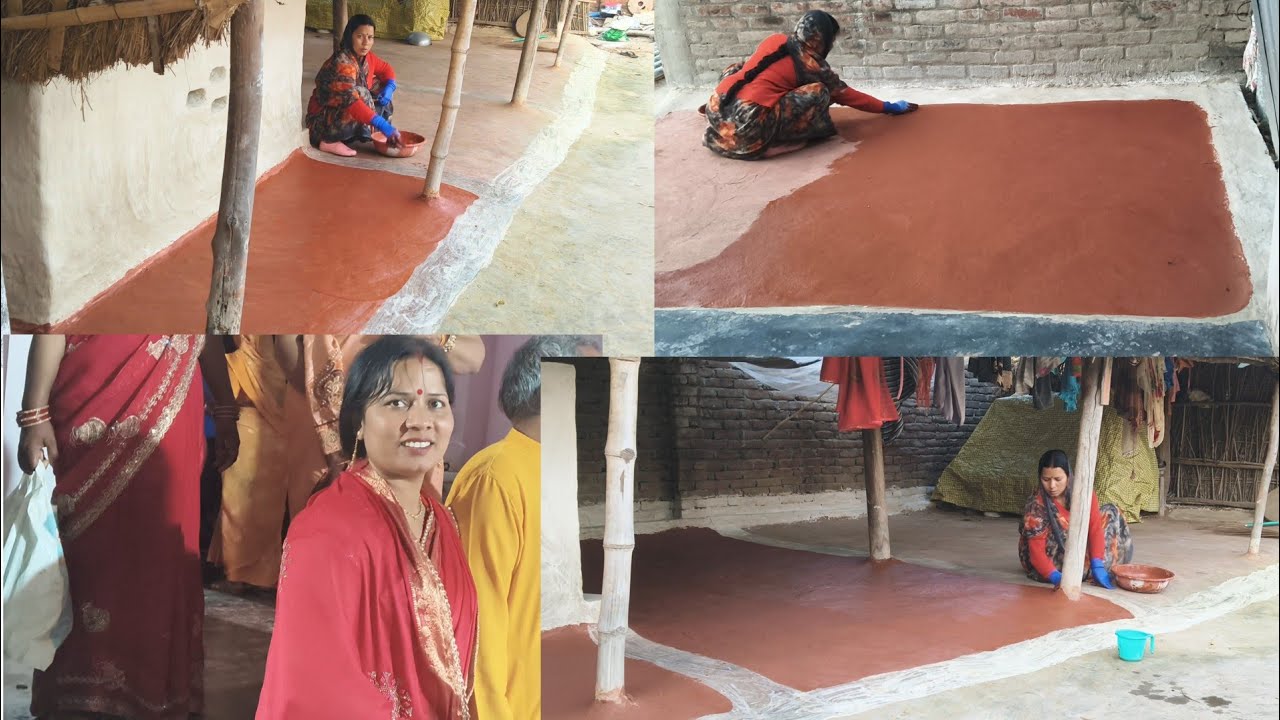 लाल मिट्टी से💞 छप्पर की लिपाई के बाद 🌺बड़े दिनों बाद यह हम चल दिए 💕 अपने ननिहाल