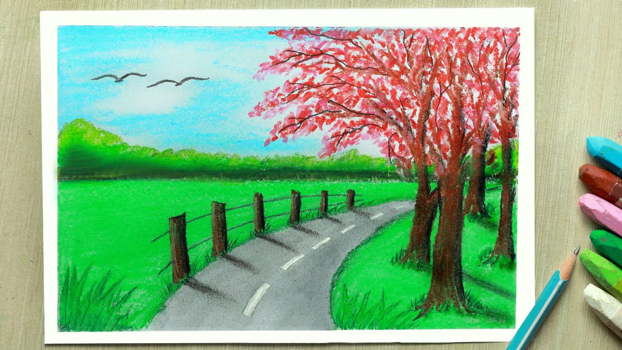 Easy Landscapes to Draw with Oil Pastels || How to draw Easy ...