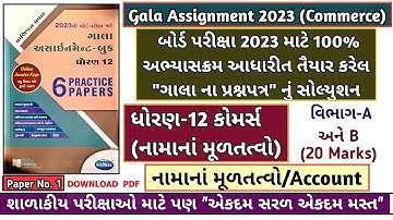 Account Gala Assignment 2023 Solution Std 12 | Paper_1 Section_A/B Gala Assignment A/C Solution 2023