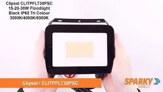 Clipsal CLITPFLT30PSC | 15-20-30W Floodlight Black IP65 | Tri Colour 3000K/4000K/6000K