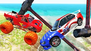 Cars Lightning Mcqueen &amp; Monster Truck - Destructive obstacle jumps + Blaze And The Monster Machines