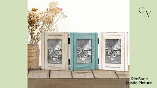 SiteSune Rustic Picture Frame 3 Folding 5X7 Triple Hinged Photo Frame Collage for Home Office Desk