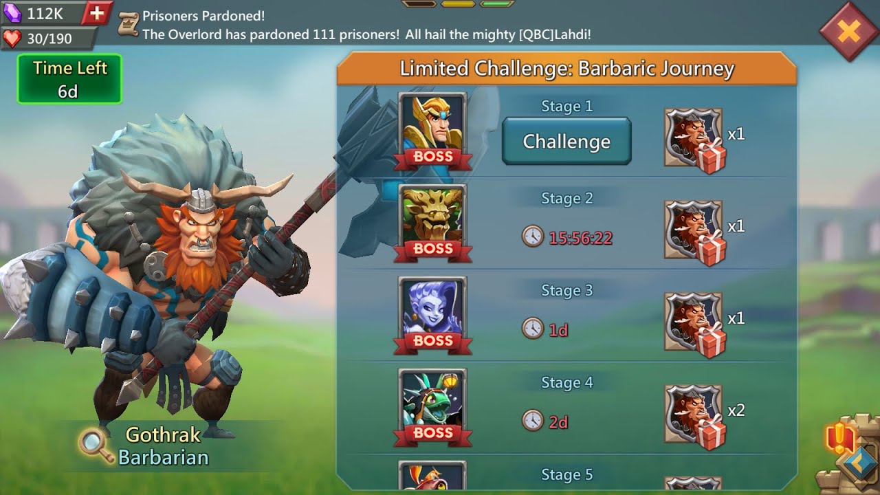 Lords mobile Barbarian limited Challenge stage 1 | Barbarian stage 1 | Barbaric journey stage 1