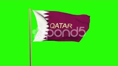 Qatar Flag With Title Waving In The Wind. Looping Sun Rises Style. Animation