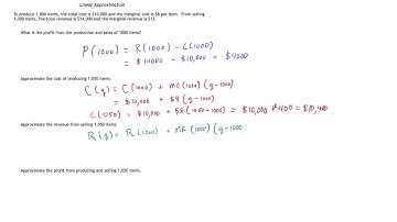 Linear Approximation of Cost Revenue and Profit