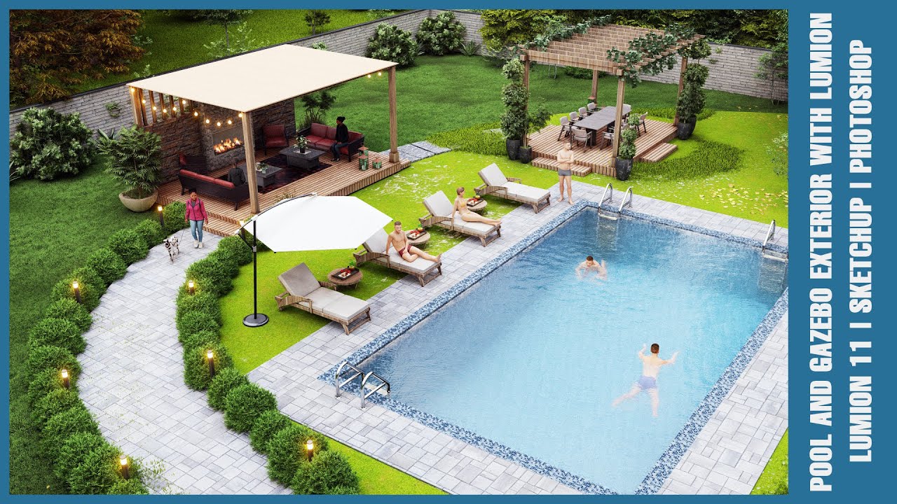 POOL & GAZEBO EXTERIOR WITH LUMION | SKETCHUP | Star Studio 3D | Naveed ...