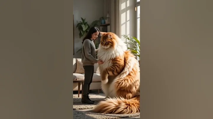Watch the video about Love ❤️ | Beautiful Girl and Her Giant Red & White Cat in a Cozy Living Room#Love #Cat #Girl #Cute