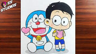 How to Draw Cute Doraemon and Nobita Best Friends Forever Easy Step by Step screenshot 4