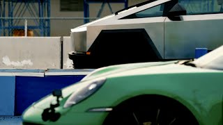 Tesla Cybertruck vs Porsche 911 Drag Race at Cybertruck Delivery Event